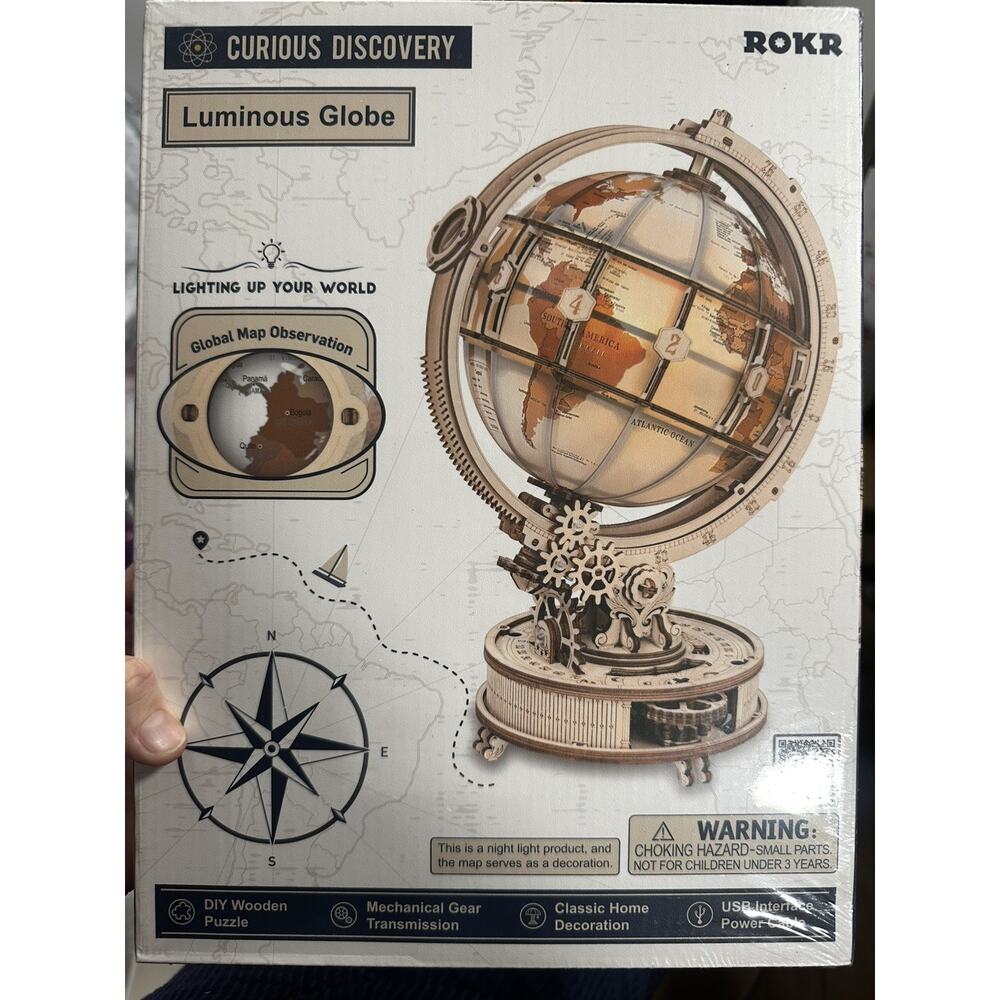 NEW ROKR LED Luminous Globe 3D Wooden Puzzle DIY Building Model Kids Teen A3 - Picture 2 of 3